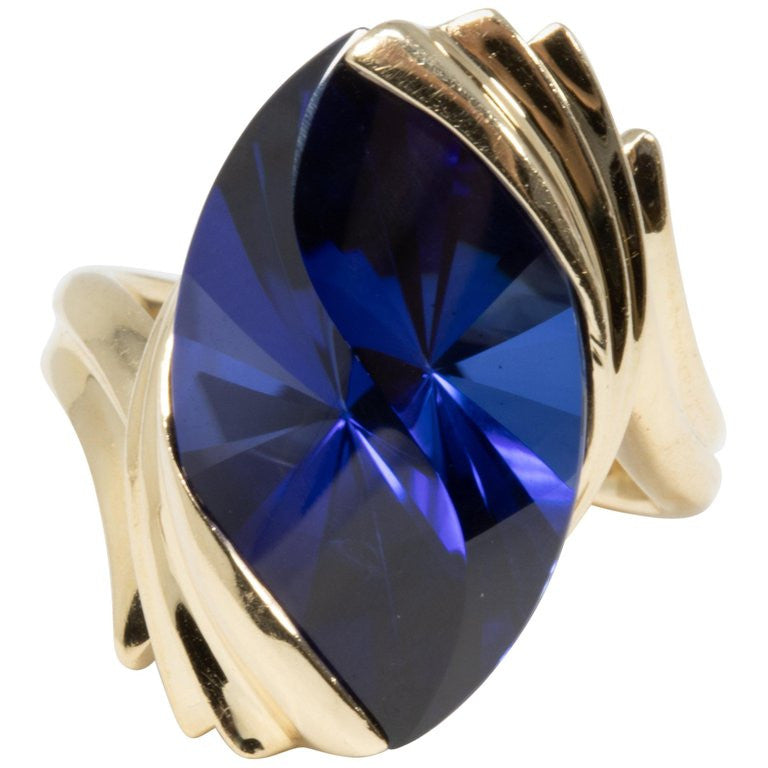 Custom Cut Sapphire Cocktail Ring in 14 Karat Gold