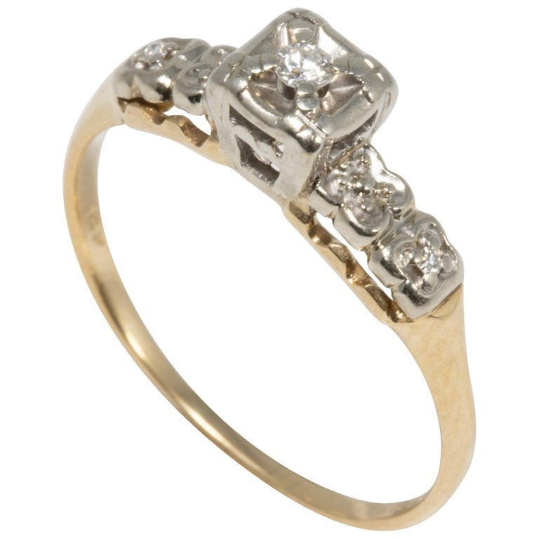 Wedding Bells Diamond 14 Karat Gold Ring, Band, Elevated Setting, .05 Carat