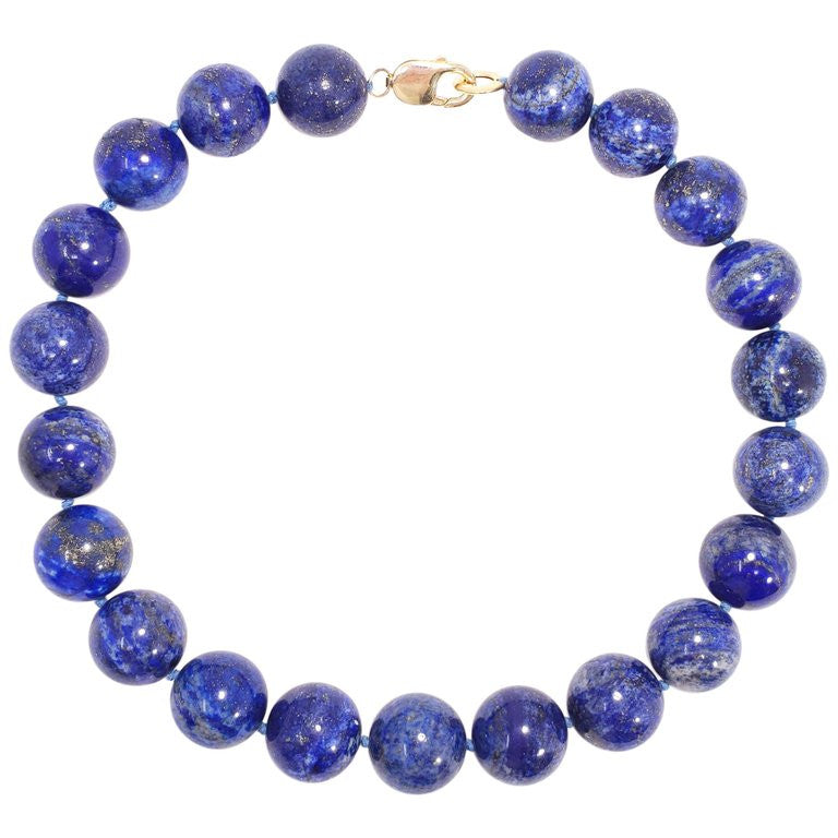 Vintage Lapis Lazuli Round Bead 585 or 14 Karat Choker Necklace