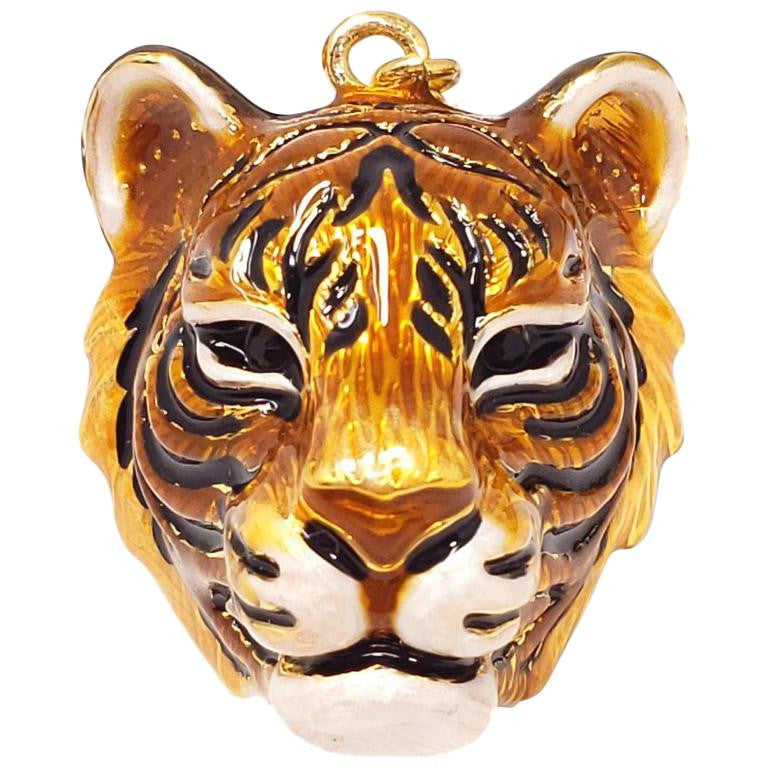 Jay Strongwater "Delightful" Enamel Tiger Head Charm in Gold