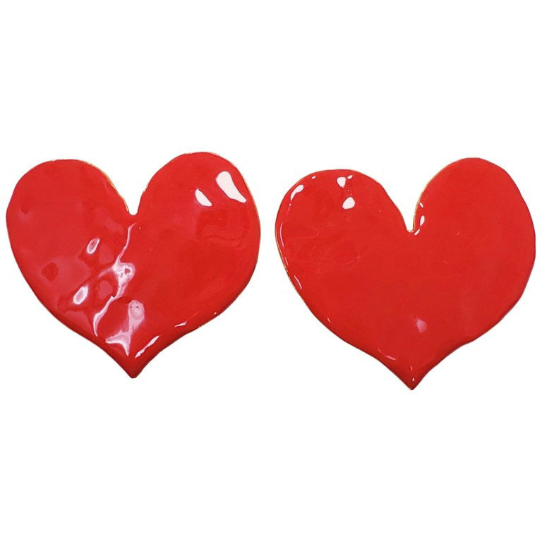 Oscar de la Renta Painted Red Heart Clip On Earrings, Goldtone