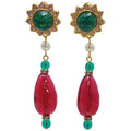 KJL Kenneth Jay Lane Emerald and Ruby Crystal Clip on Dangling Earrings Goldtone
