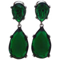 KJL Kenneth Jay Lane Emerald Teardrop Crystal Clip on Dangling Silver Earrings