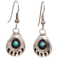 Native American Bear Claw Sterling Silver and Turquoise Dangling Earrings