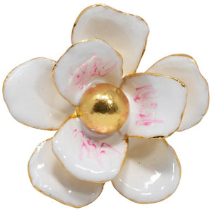 Oscar de la Renta Painted Enamel White and Pink Flower Cocktail Ring in Gold
