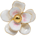 Oscar de la Renta Painted Enamel White and Pink Flower Cocktail Ring in Gold