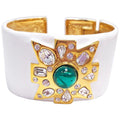 KJL Kenneth Jay Lane Crystal Maltese Cross, White Enamel Hinged Cuff Bracelet