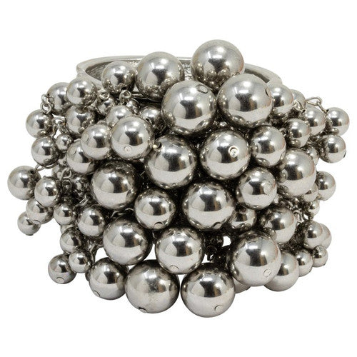Oscar de la Renta Silver Metallic Sphere Embellished Cluster Bangle Bracelet