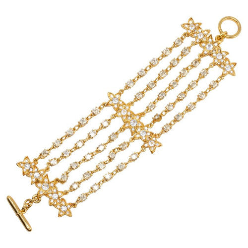 Oscar de la Renta Five Strand Floral Chain Bracelet, Clear Crystals, in Gold