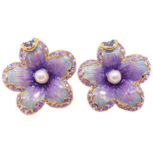 Jay Strongwater “Spring Blossom” Enamel, Crystal and Simulated Pearl Earrings