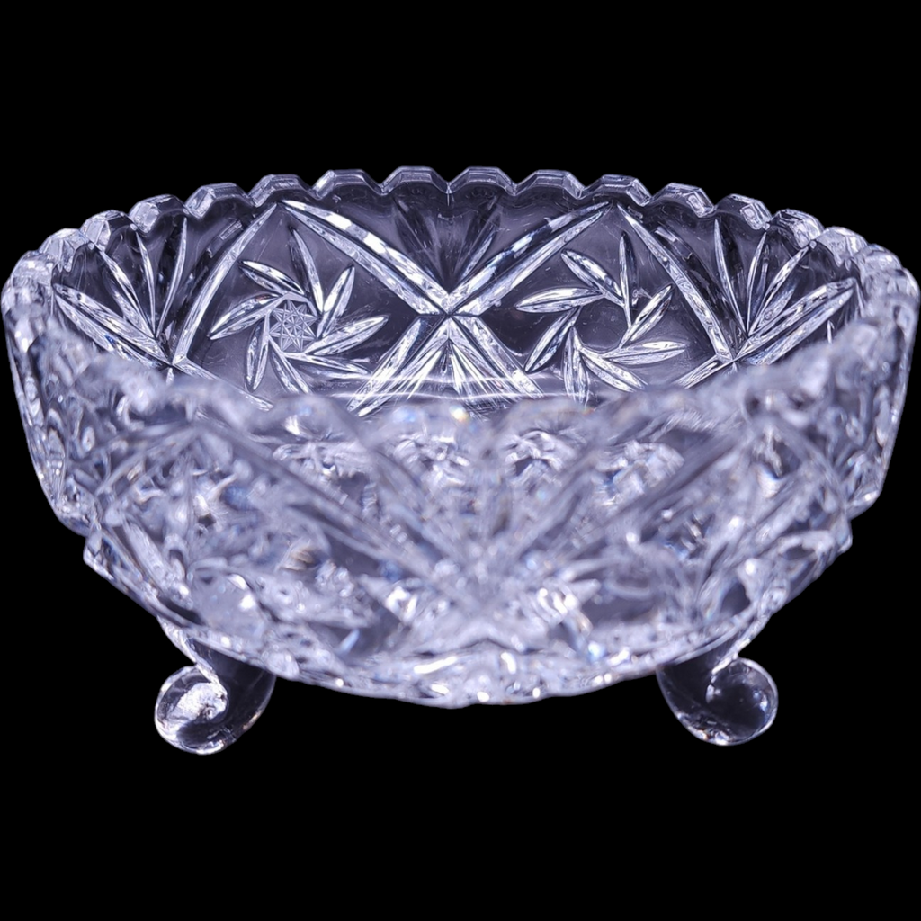 5" American Cut Lead Crystal Round 3-Toed Crimped Bowl Vase
