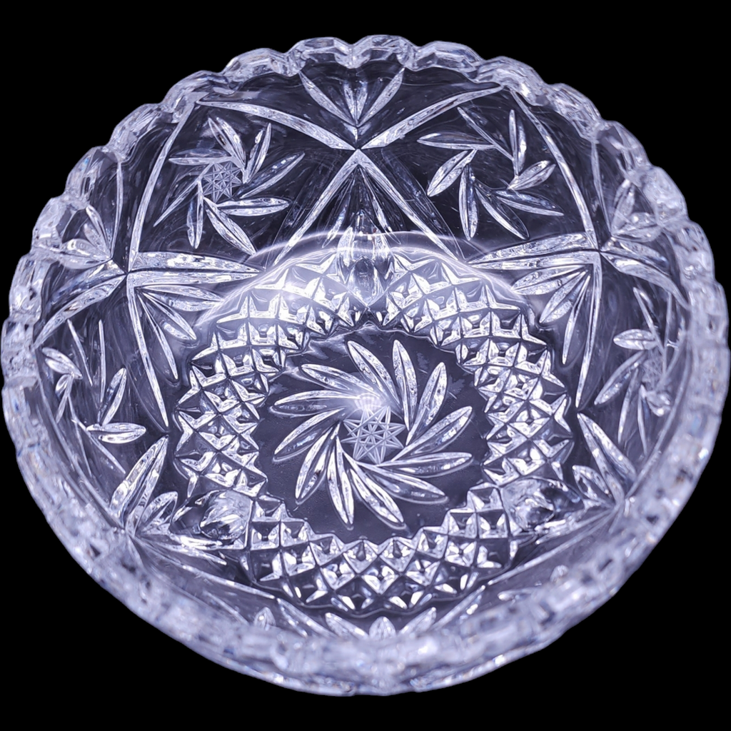 5" American Cut Lead Crystal Round 3-Toed Crimped Bowl Vase
