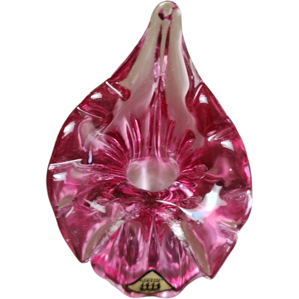 5" Chribska Glassworks Bohemian Art Glass Cranberry Optic Bud Vase