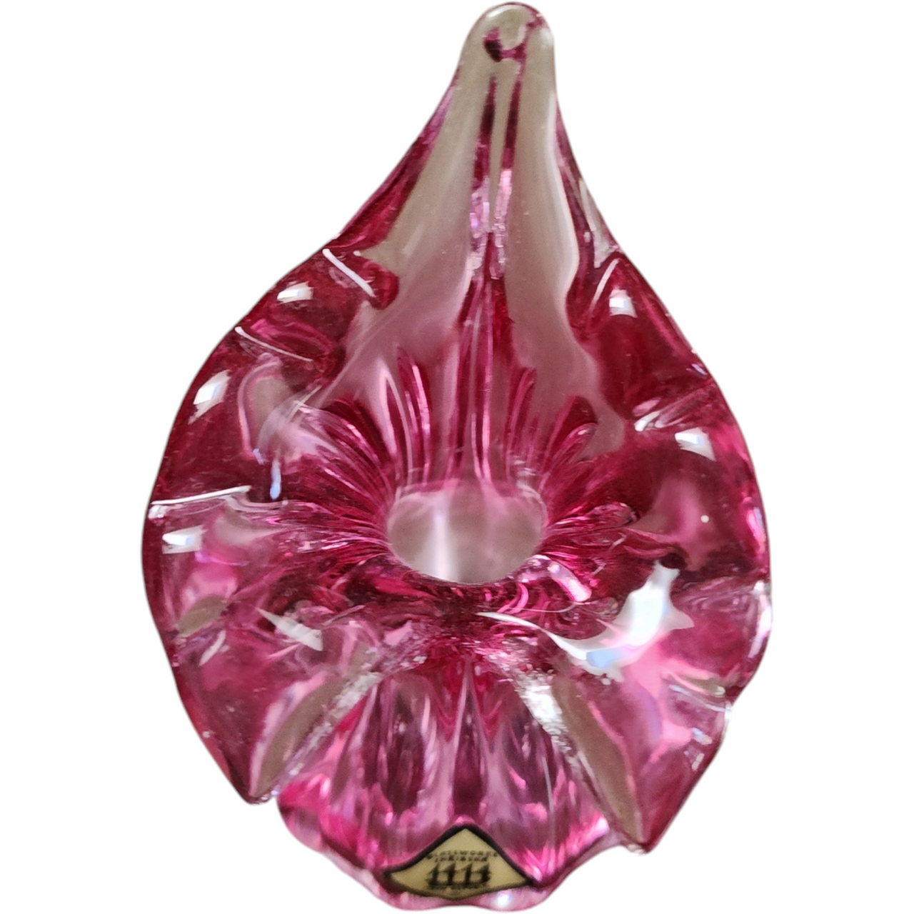 5" Chribska Glassworks Bohemian Art Glass Cranberry Optic Bud Vase