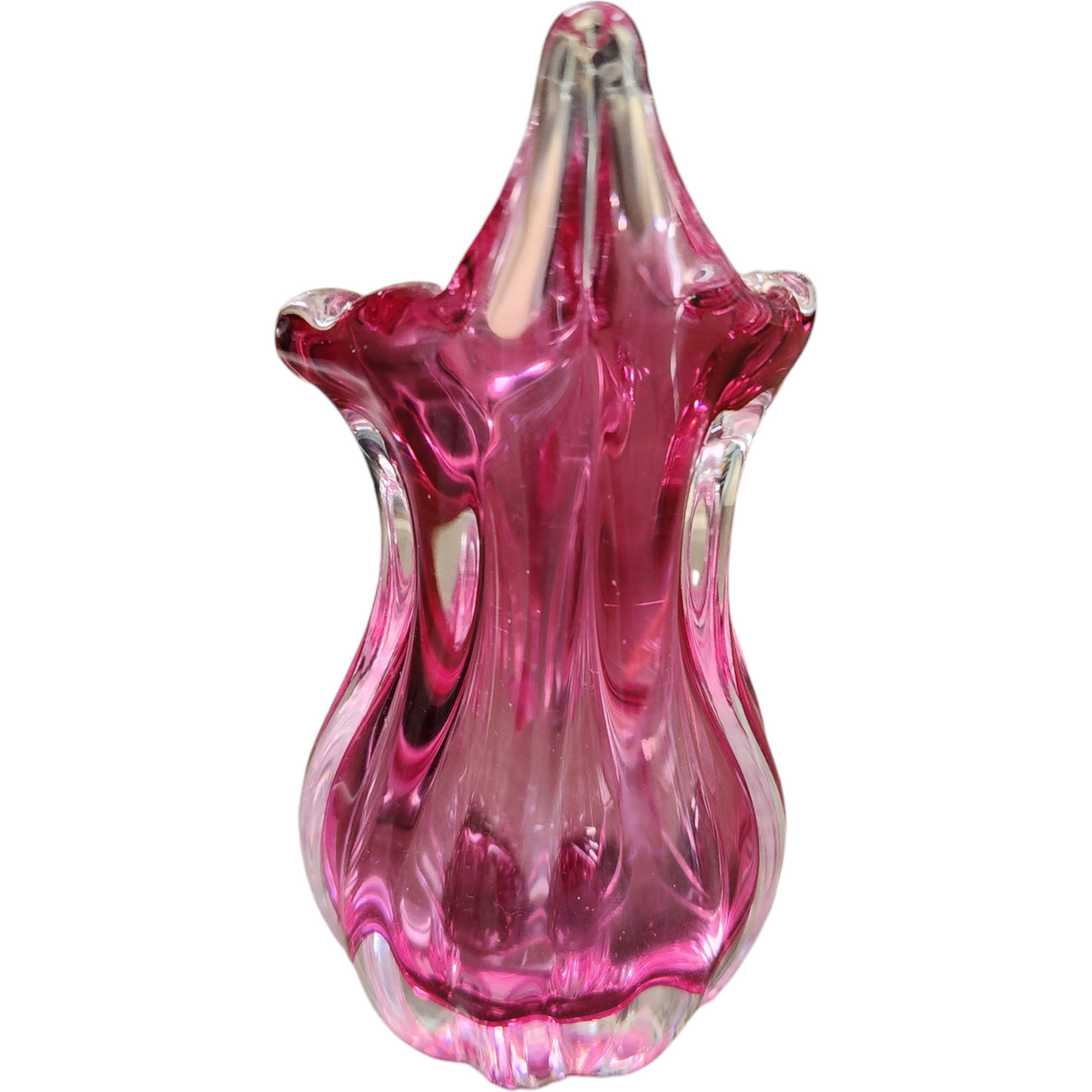 5" Chribska Glassworks Bohemian Art Glass Cranberry Optic Bud Vase