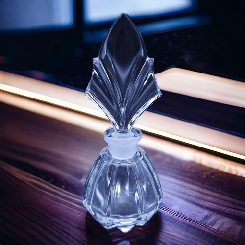 5" Crystal Perfume Bottle with Stopper Faceted Ribbed Ridges