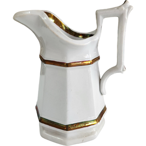 5" Edward Walley Small Full Panelled Gothic Copper Band White Ironstone Pitcher Jug