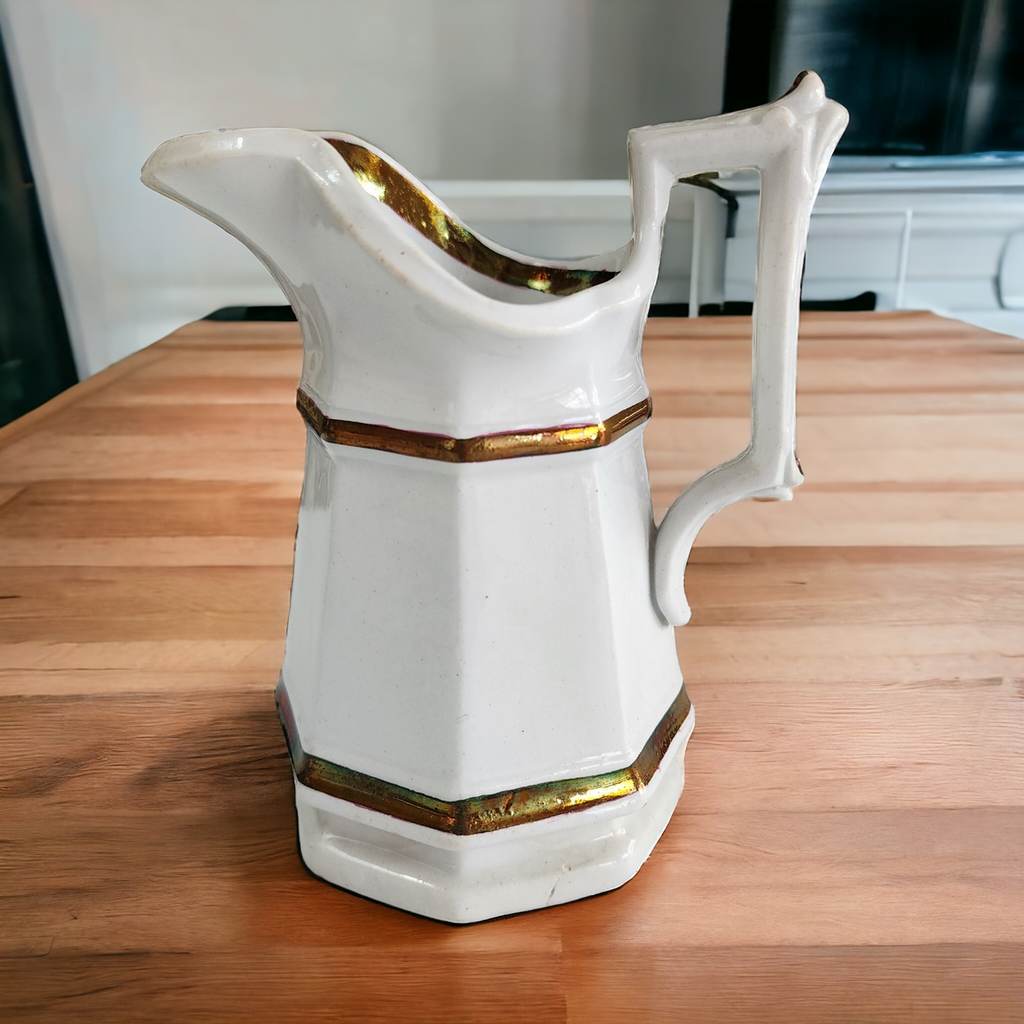 5" Edward Walley Small Full Panelled Gothic Copper Band White Ironstone Pitcher Jug
