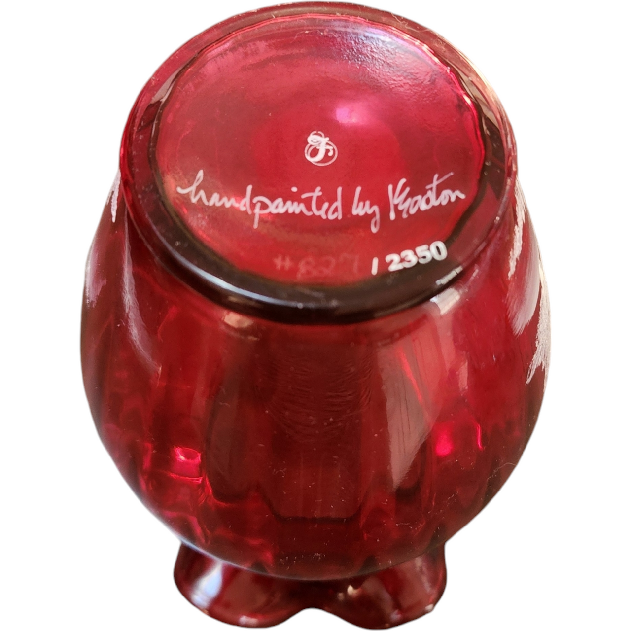 5" Fenton Cranberry Glass Hand-Painted Vase with Mary Gregory Style Enamel
