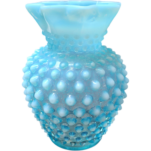 5" Fenton Hobnail Bluer Opalescent 8-Point Flared Vase