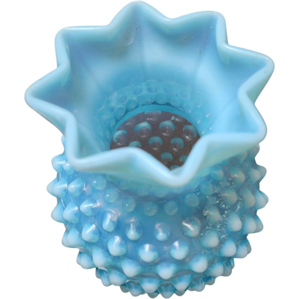 5" Fenton Hobnail Bluer Opalescent 8-Point Flared Vase