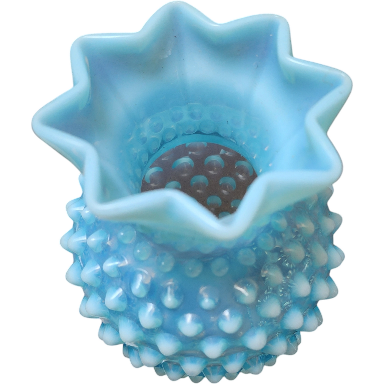5" Fenton Hobnail Bluer Opalescent 8-Point Flared Vase