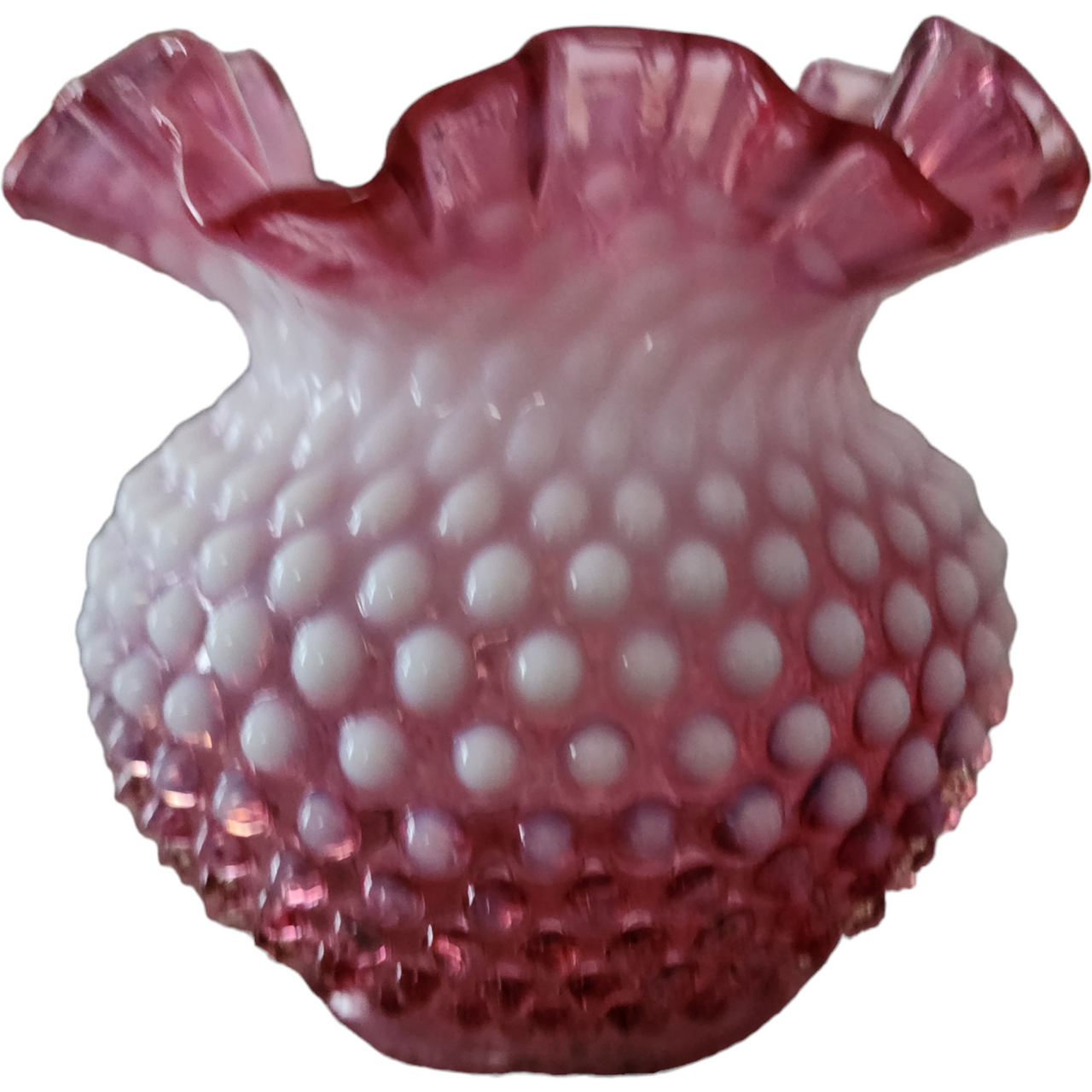 5" Fenton Hobnail Cranberry Opalescent Double Crimped Vase