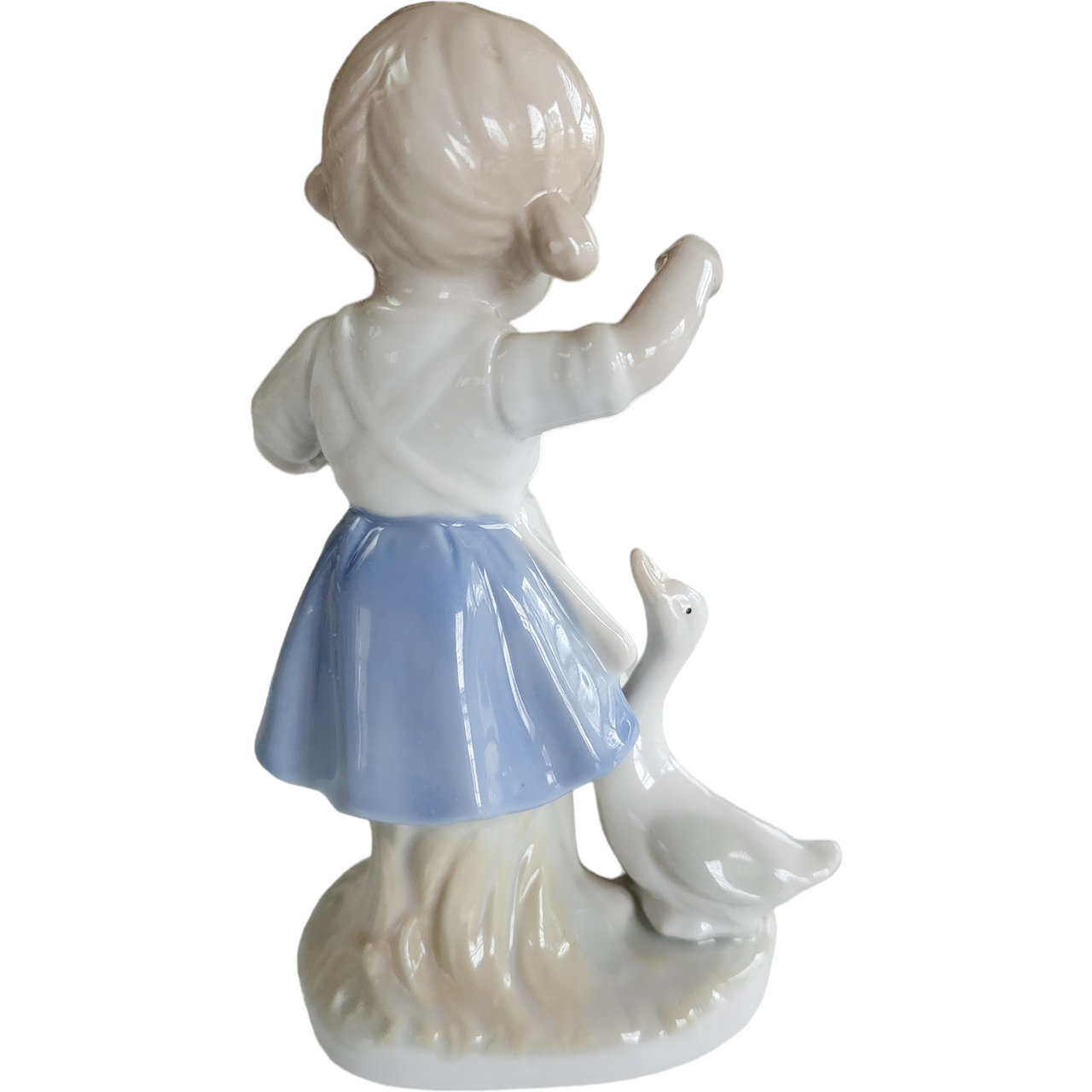 5" Lego Blue & White Girl Glazed Porcelain Figurine Japan