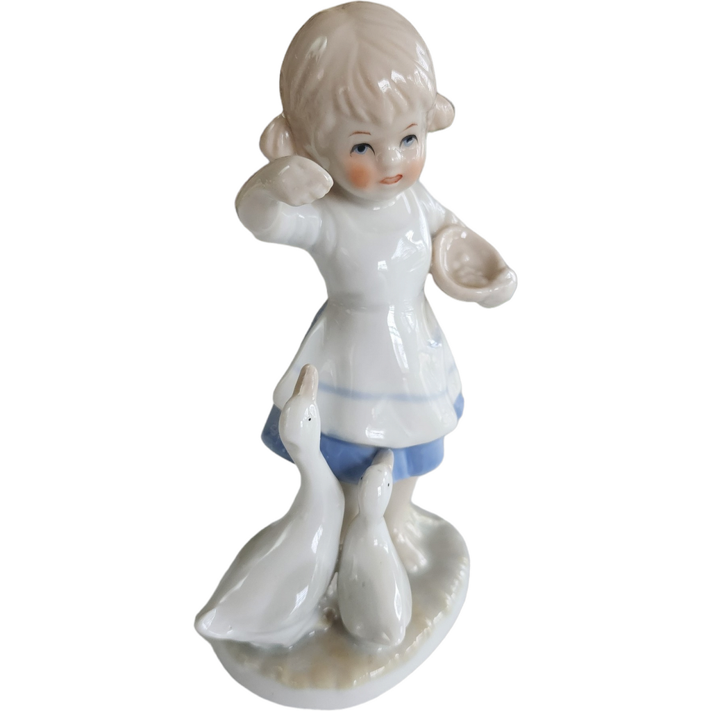 5" Lego Blue & White Girl Glazed Porcelain Figurine Japan