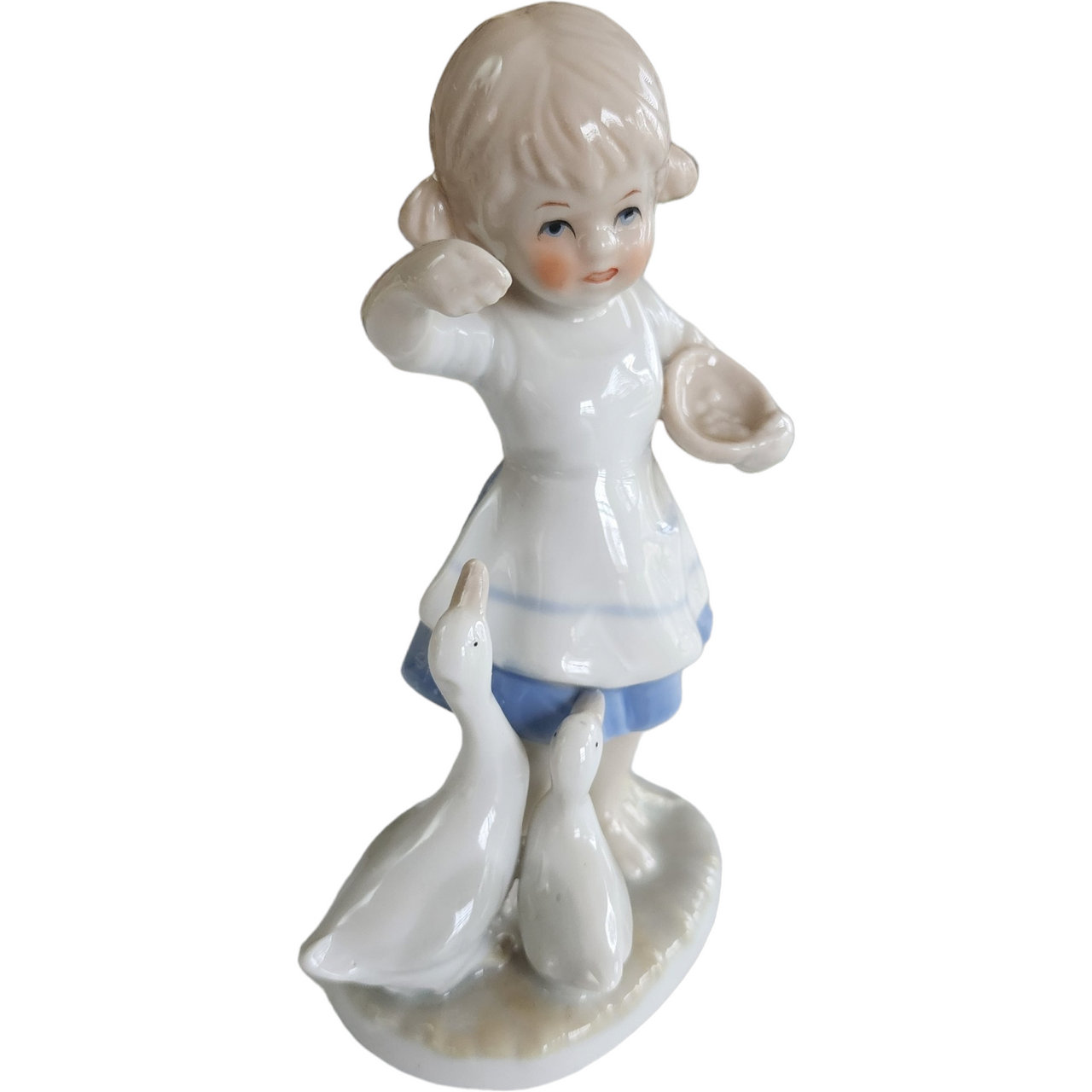 5" Lego Blue & White Girl Glazed Porcelain Figurine Japan