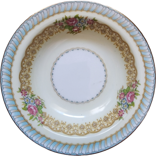 5" Noritake Juno Blue & Tan Band Flowers Tan Scrolls Rim Fruit Dessert Sauce Bowl Japan