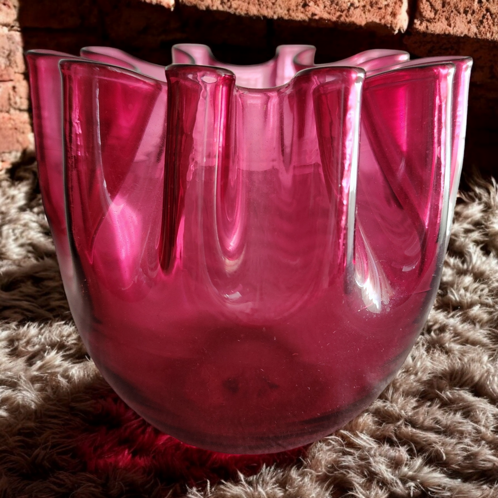 5" Pilgrim Glass Cranberry Optic Rose Bowl Vase