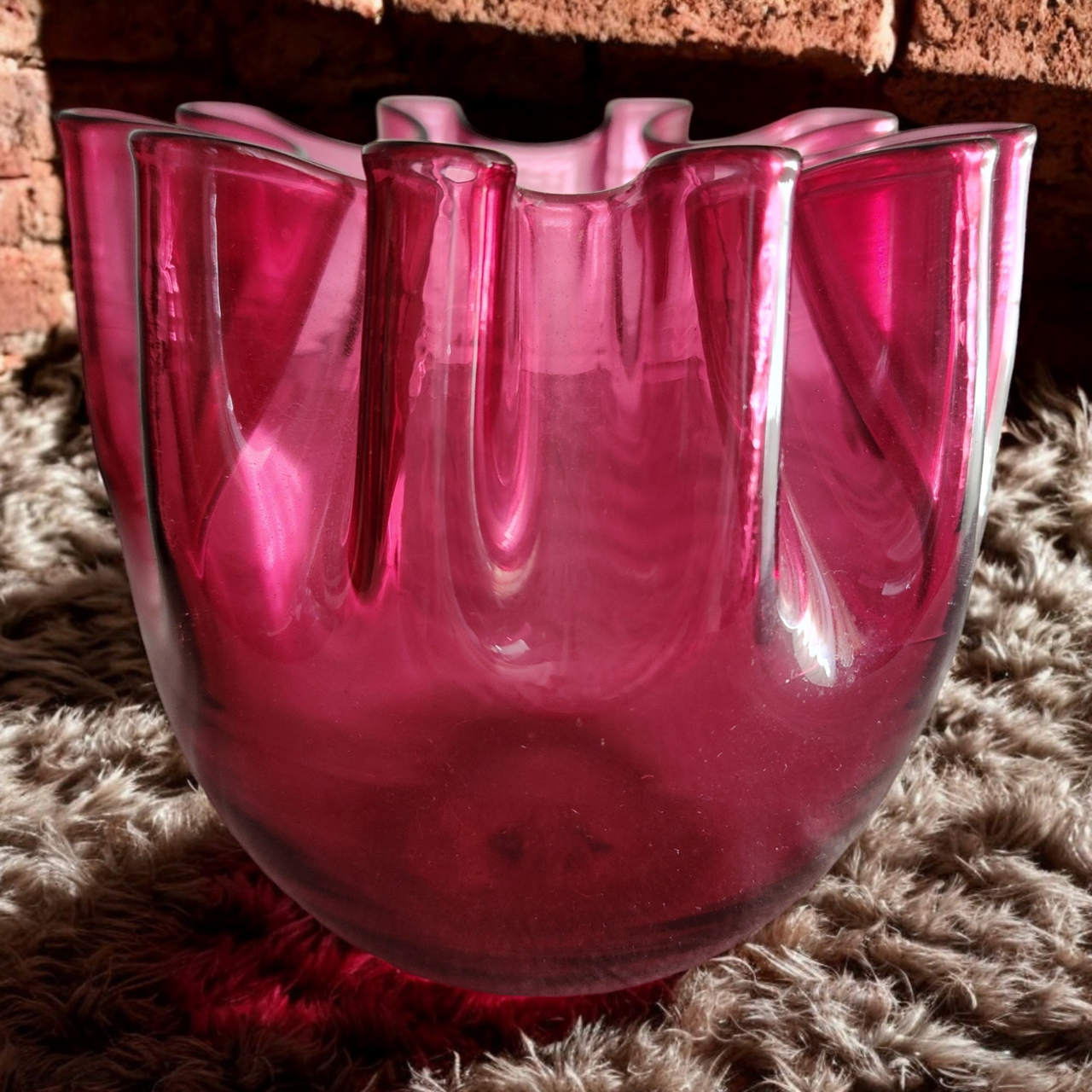 5" Pilgrim Glass Cranberry Optic Rose Bowl Vase