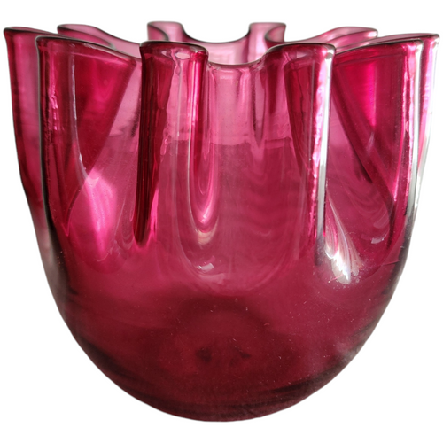 5" Pilgrim Glass Cranberry Optic Rose Bowl Vase