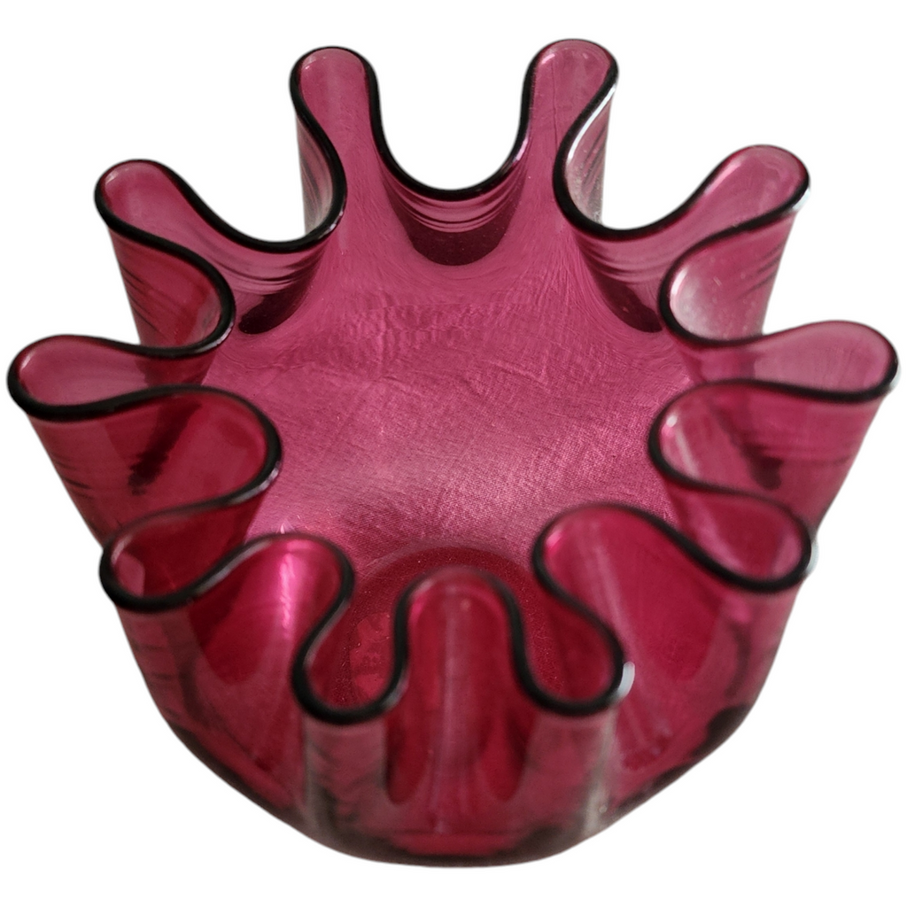 5" Pilgrim Glass Cranberry Optic Rose Bowl Vase