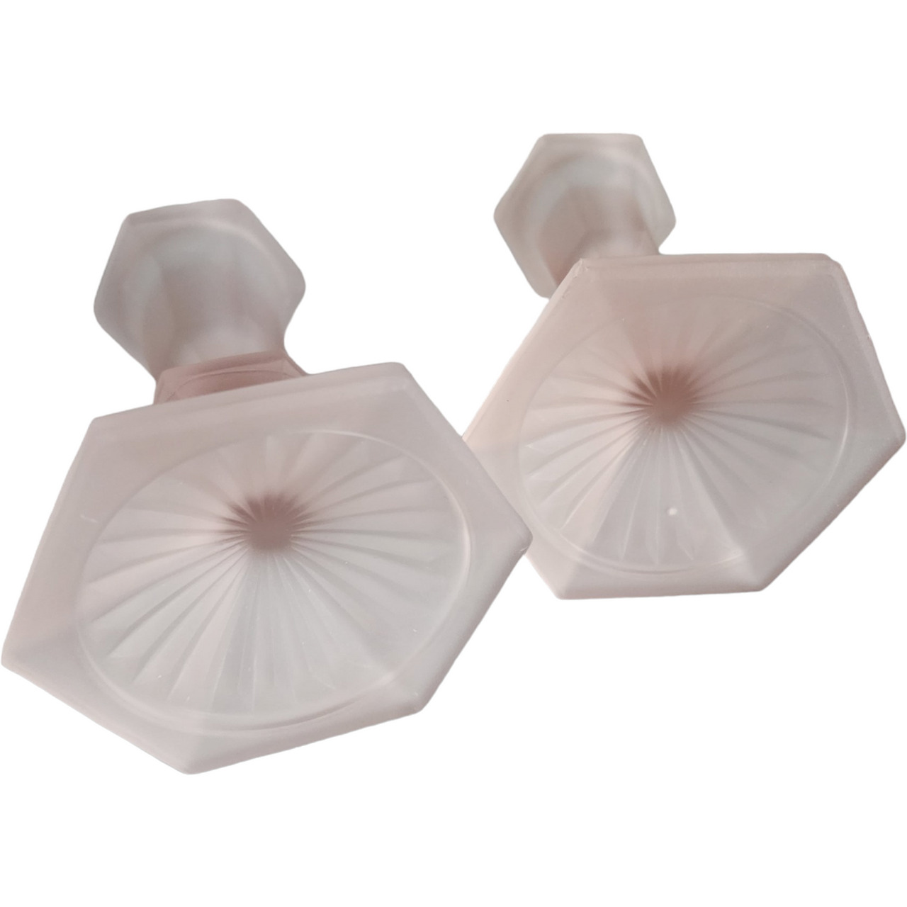 5" Pink Frosted Satin Depression Glass Candle Holders Pair