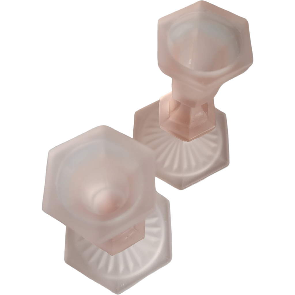 5" Pink Frosted Satin Depression Glass Candle Holders Pair