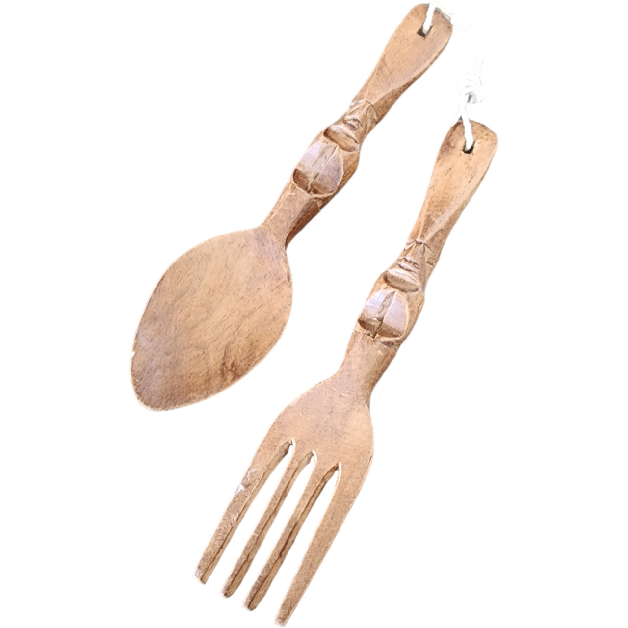 5" Primitive Tribal Carved Wood Fork and Spoon