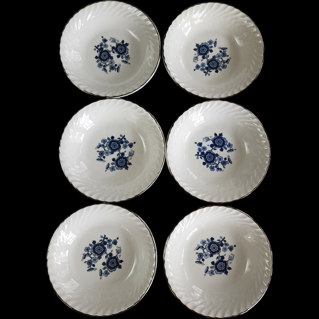 5" Wedgwood Royal Blue Floral Center Swirled Rim Fruit Dessert Sauce Bowl Set of 6