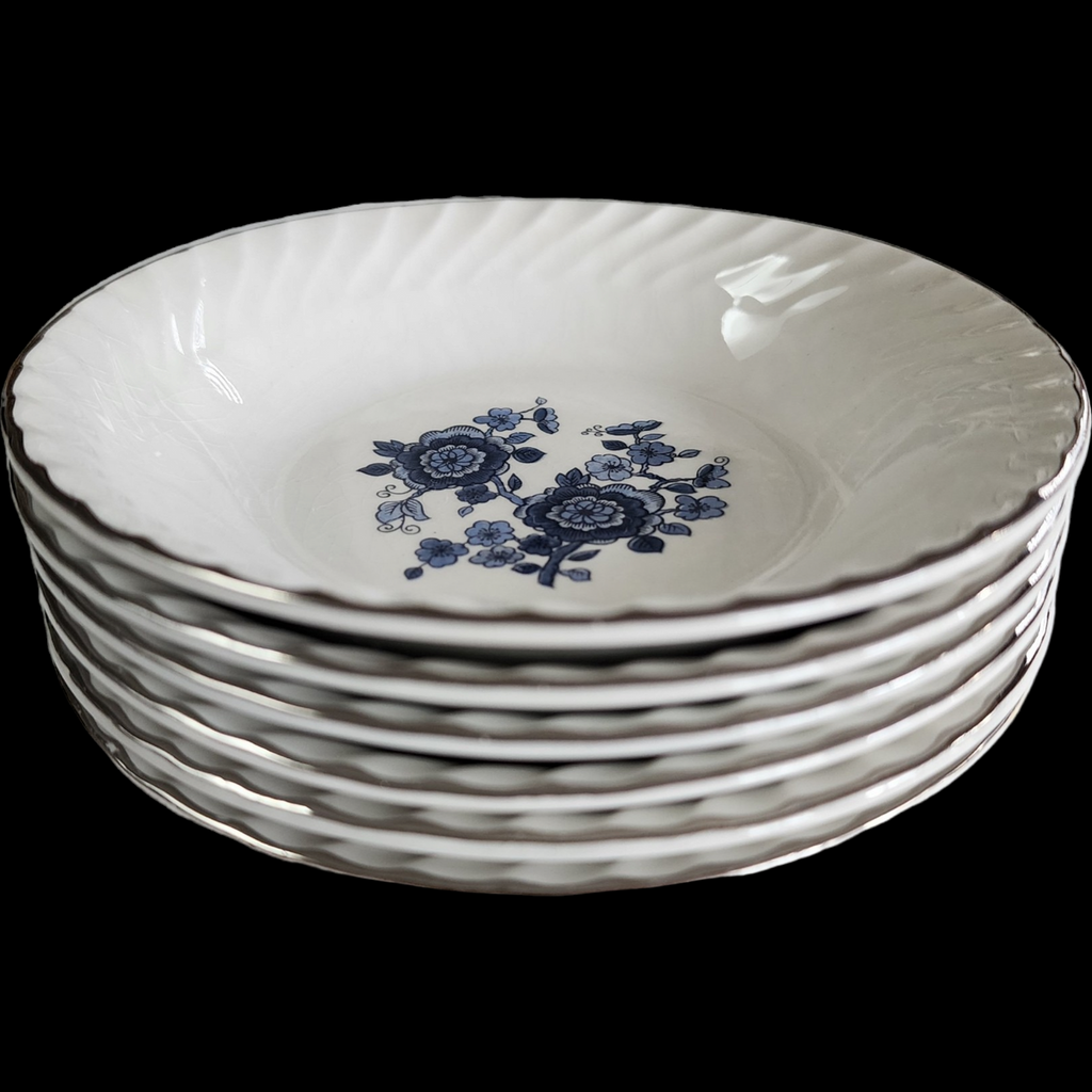 5" Wedgwood Royal Blue Floral Center Swirled Rim Fruit Dessert Sauce Bowl Set of 6