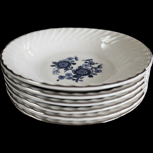 5" Wedgwood Royal Blue Floral Center Swirled Rim Fruit Dessert Sauce Bowl Set of 6