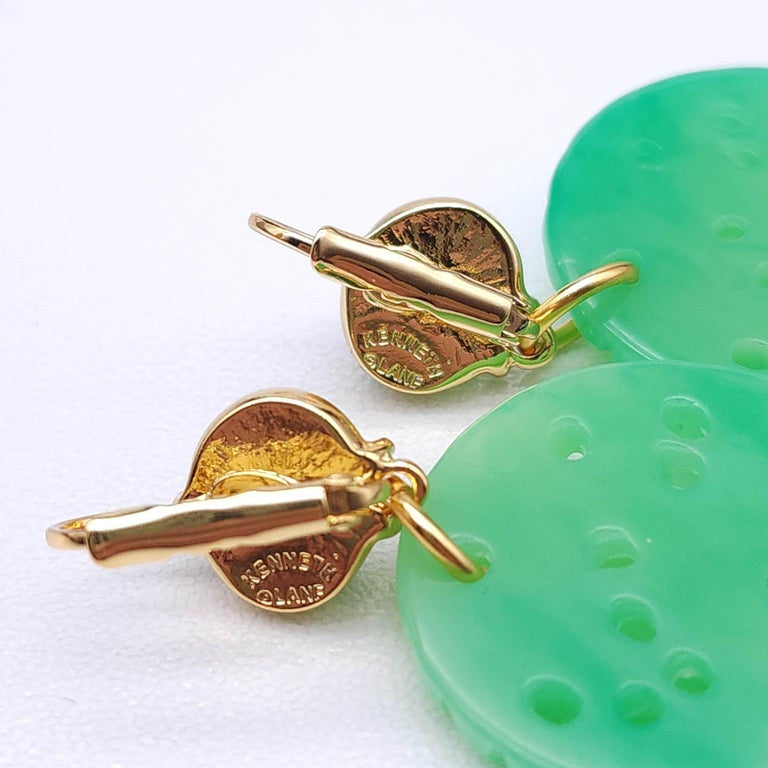 Kenneth Jay Lane Jade Drop Wire Earrings in Gold, Green, Couture Collection