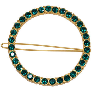 Oscar de la Renta Round Pave Green Crystal Dress/Hair Clip in Gold