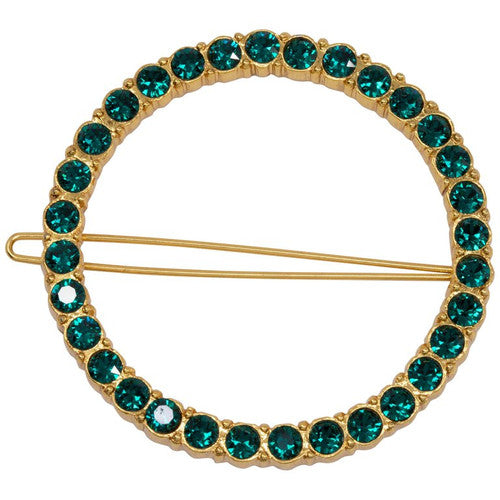 Oscar de la Renta Round Pave Green Crystal Dress/Hair Clip in Gold