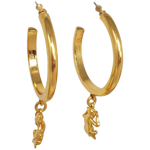 Oscar de la Renta Open Hoop and Dangling Monkey Post Earrings in Gold