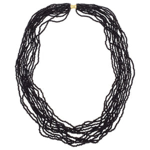 12 Strand Black Spinel Bead Necklace with 14K Yellow Gold Clasp