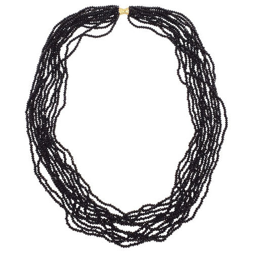 12 Strand Black Spinel Bead Necklace with 14K Yellow Gold Clasp