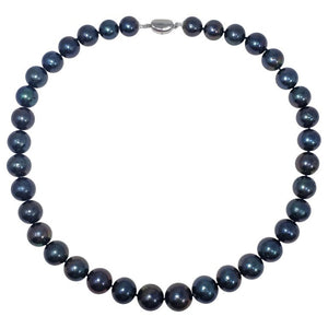 Blue-Green Tahitian Pearl Beaded Necklace with Sterling Silver Clasp, 52 cm Long