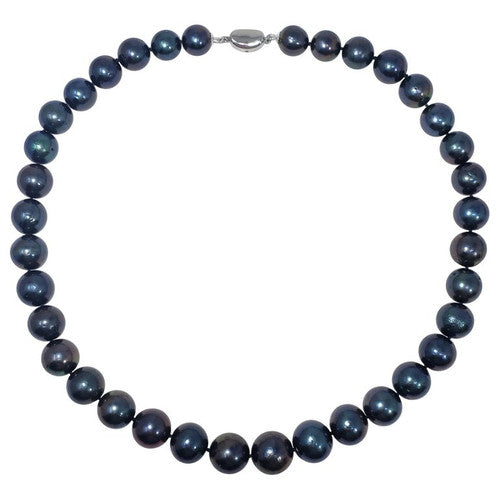 Blue-Green Tahitian Pearl Beaded Necklace with Sterling Silver Clasp, 52 cm Long