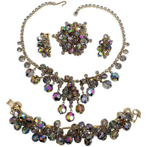 Juliana D&E Black Diamond Iridescent Dangling Crystal Cluster Parure